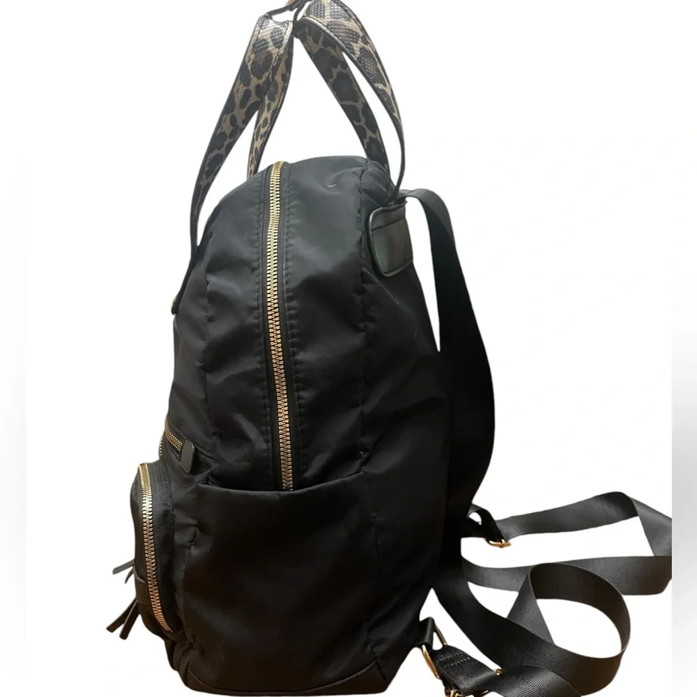 Adrienne Vittadini Top Handle Black and Leopard Print Backpack